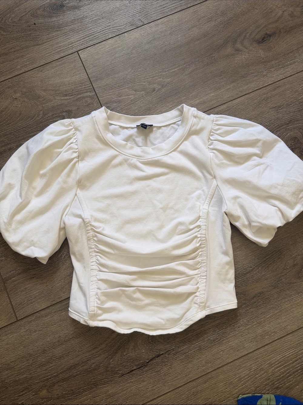 Express White Puff-Sleeve Ruched Women's Top